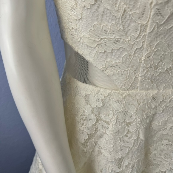 Xscape White Lace Illusion Cutout Lined Tule Fit & Flare Special Occasion Dress - Picture 3 of 9